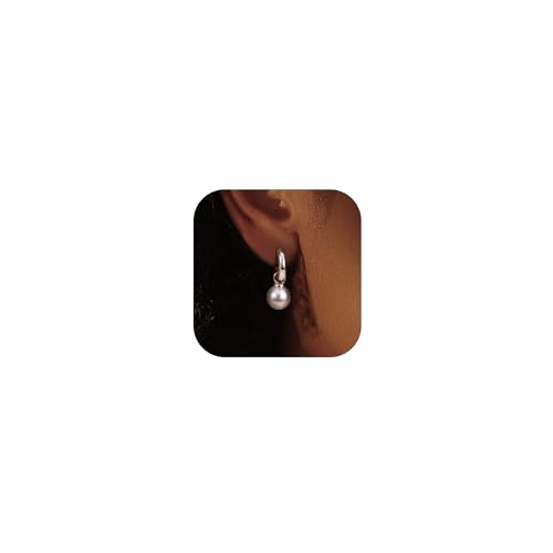 Dochais 14K für und Frauen 14Kt Weißgold Plattiert Ohrstecker Hängende Perle 10mm Hypoallergene Schmuck