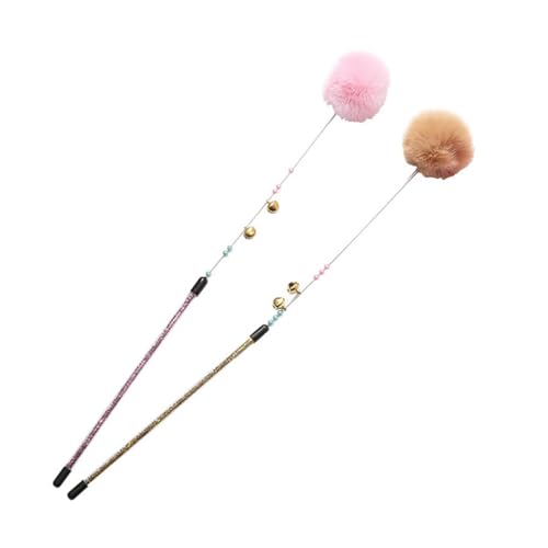 WEKADRIN 2stücke Katzenspielzeug Federwedel mit Plüschball Glöckchen Abs-perlen für Interaktives Spielen zu Hause gegen Möbelkratzen Rosa Braun