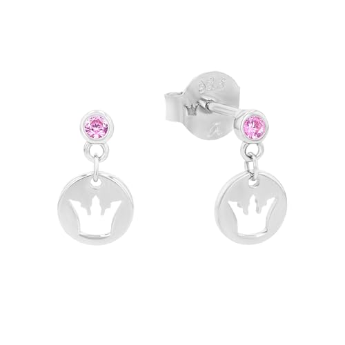 Prinzessin Lillifee Ohrhänger 925 Sterling Silber Mädchen Kinder Ohrschmuck mit Zirkonia synth. 1 1 cm Rosa Krone Kommt in Schmuck Geschenk Box 2038743