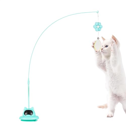 Katzenspielzeug Katzenspielzeug Angel mit Saugnapf Interaktives Katzenspielzeug Selbstunterhaltung mit Federn und Glöckchen Katzenstab Federstab für Hauskatzen Katzenkätzchen