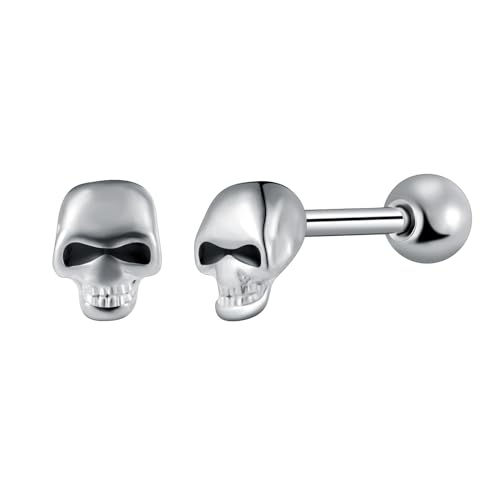 Yumilok Edelstahl Punk Ohrringe für Männer Frauen Herren Ohrringe Schädel Goth Schmuck Piercing Schraube Kugel Barbell Stab Creolen Ohrstecker silber