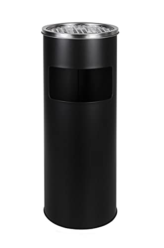 2 in 1 Standaschenbecher mit Mülleimer Stahl 61cm 45L entnehmbarer Aschenbecher Inneneimer Ascher eckig Schwarz Rund