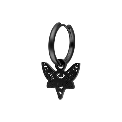 Wildcat Ohrringe - Little Moth Hoops - Creolen aus Edelstahl mit kleiner Motte - wasserfest langlebig hautverträglich - schwarz