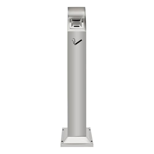 Outdoor Aschenbecher Säule 110cm Bodenstehende Raucherstation aus Edelstahl Arched Top Wetterfest Standaschenbecher für Hotel-Lobby Außenbereich Silber