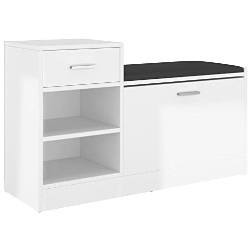 vidaXL Schuhbank Schuhschrank Sitzbank Schuhablage Schuhregal Schuhaufbewahrung Schuhständer Schuhkipper Hochglanz-Weiß 94 5x31x57cm Holzwerkstoff
