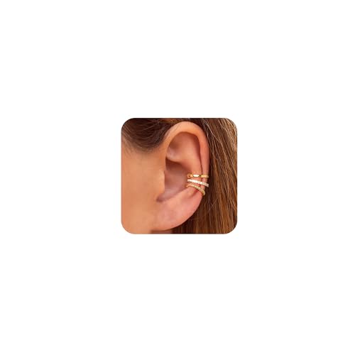 Ohrmanschetten für Frauen nicht Piercing 14 Karat Gold Knorpelohrring Silber Zirkonia funkelnde Ohrringe Clip-On-Ohrringe für Frauen hypoallergen Creolen gefälschte Piercings für Frauen