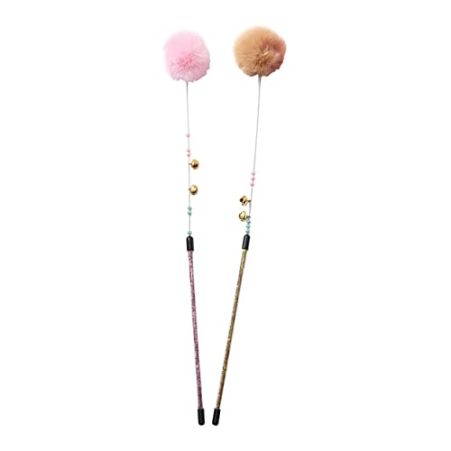 Milisten 2stücke Federwedel für Katzen Plüschball mit Glöckchen Abs-perlen Rutschfester Griff Interaktives Katzenspielzeug Katzenbedarf zum Spielen zu Hause