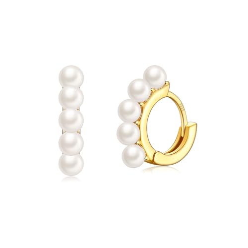 Perlenohrringe Creolen Silber 925 Gold Ohrringe Perlen Vergoldet für Damen Frauen Mädchen