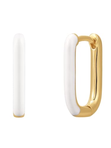 Glanzstücke München Damen Creolen aus 925 - Sterling Silber gelbvergoldet 14 Karat mit Emaille weiß