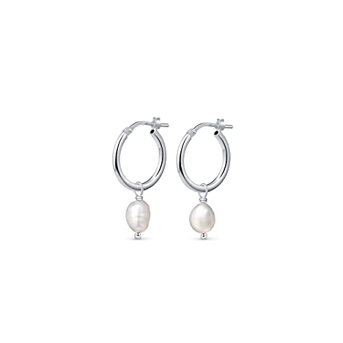Amberta Frauen 925 Sterling Silber Süßwasser Perlen Ohrringe Creolen mit 12 mm Perlen - Silber