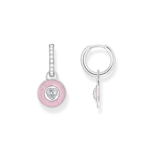 THOMAS SABO Damen Creolen mit Anhänger rosa und Zirkoniabesatz Silber 925 Sterlingsilber Geschwärzt Kaltemail CR723-691-9