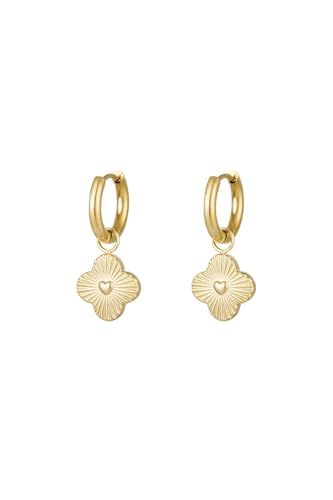 Acura-Styles Damen Kleeblatt Ohrringe Creolen Vergoldet Edelstahl 18KT Ohrhänger mit Vierblättrigen Kleeblatt Ohrringe Wasserfest Nickelfrei Blumen Herz Ohrhänger Schmuck Geschenk für Frauen