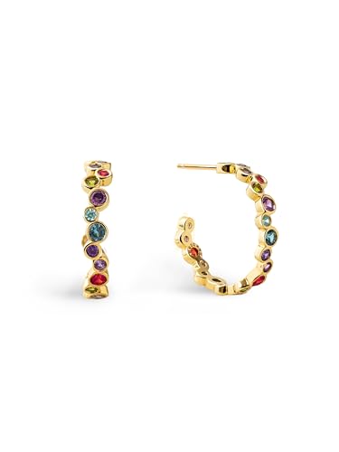 SINGULARU - Bubbles Creolen. Messing mit 18 Kt Vergoldeter Beschichtung und Zirkonia. Schmuck für Damen.