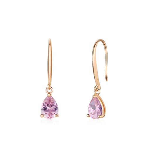 Ayoiow Creolen Ros gold 925 Sterlingsilber mit Zirkonia für Damen Ros gold Geometrisches Design mit Tropfenförmigem Zirkonia Rotgold Ohrringe Damen Geeignet für Jahrestag