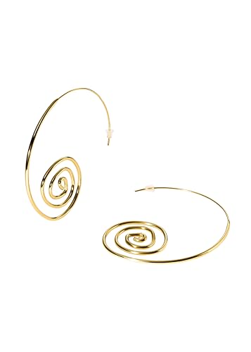 Purelei Flow Creolen Spiral Ohrringe Damen Edelstahl 14K vergoldet ros silber Symbol für Balance Bewegung Leicht Ausdrucksstark 60 mm Gold