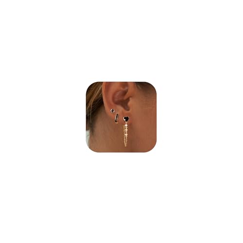 ALEXCRAFT Damen Vergoldet Multipack Stapelbar Set 925 Ohrstecker Schwarz Zirkonia Kleine Chirurgenstahl Edelstahl Piercings für Mehrere Ohrlöcher