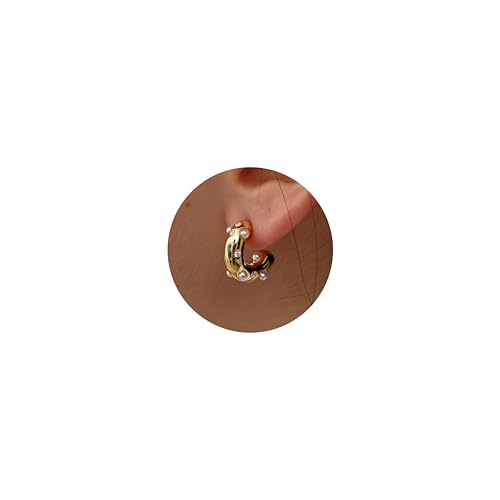 DOCHAIS Ohrringe 925 Silber Creolen Gold mit Perlen Zirkonia Hypoallergen Perlen Ohrring Chunky Creolen Ohrringe Damen Frauen Schmuck Gold