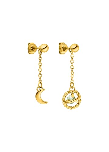 Purelei Universe Ohrringe wasserfest Creolen mit abnehmbaren Ketten Sichelmond Galaxie-Anhänger Edelstahl 18K Vergoldung Symbol für Magie Harmonie kosmische Energie Gold