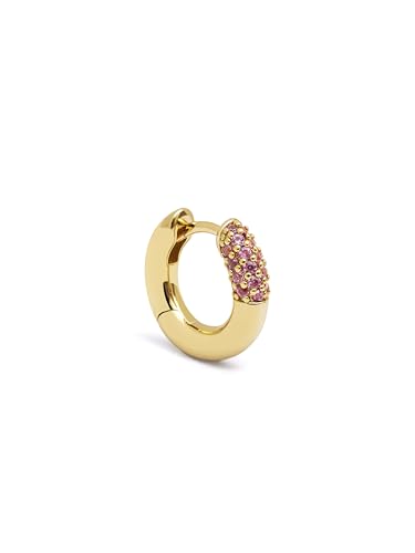 SINGULARU - Einzelner Creolen-Ohrring Alma Pink. Messing mit 18 kt Goldbeschichtung und Zirkonia. Schmuck für Damen.