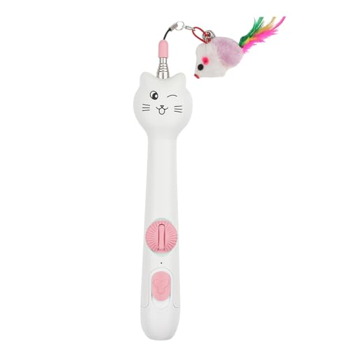 Versenkbare Katzenangel - Katzenspielzeug Angel mit Federn Interaktives Katzenangel Katze Spielzeug Katzenspielzeug-Stab mit Maus Fisch Vogel Plüschtier für Katzenbeschäftigung Indoor Rosa