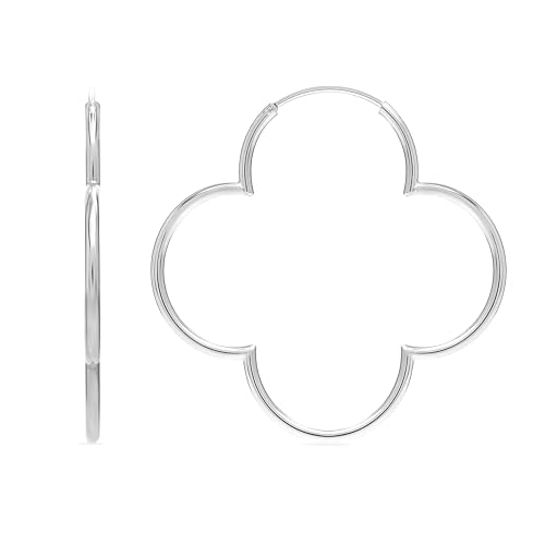 LeCalla Kleeblatt-Creolen aus 925er-Sterlingsilber elegant und leicht einfache Blume große Kleeblatt-Creolen für Damen 50 mm