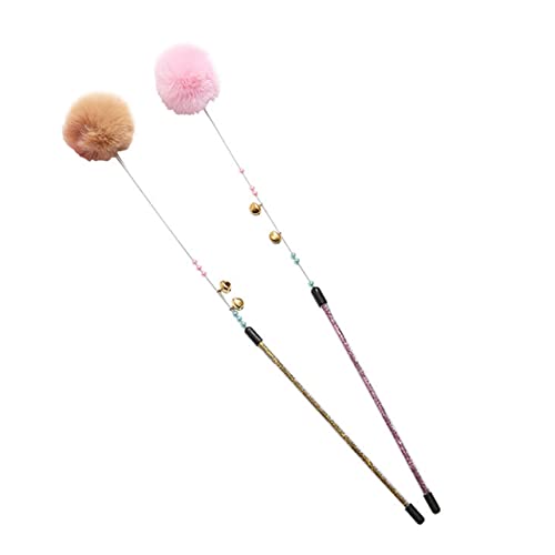 HEMOTON 2stücke Federwedel für Katzen Interaktives Katzenspielzeug mit Plüschball und Glöckchen Abs-perlen Rutschfestem Griff für Hause