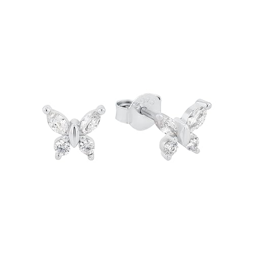 Amor Ohrstecker 925 Sterling Silber Mädchen Kinder Ohrschmuck mit Zirkonia synth. 1 1 cm Silber Schmetterling Kommt in Schmuck Geschenk Box 2023015
