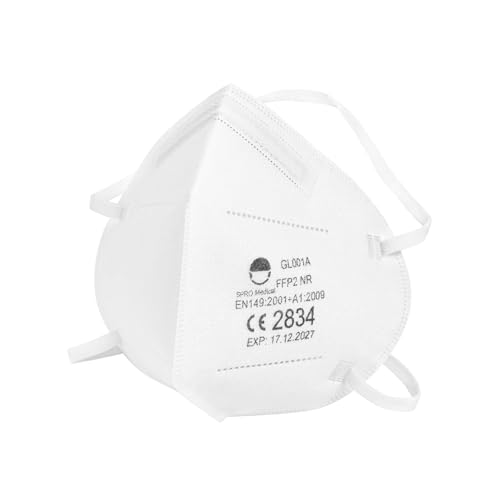 SkyPro Gl001A Kopfband FFP2 Atemschutz Maske mit 50 Stück pro Box einzeln verpackt - Hochwertige und komfortable Staubschutzmaske Spro Medical