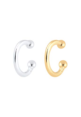 Elli Ohrringe Elli Damen Ohrringe Earcuff Set Bi-Color Kugel Geo Minimal in 925 Sterling Silber