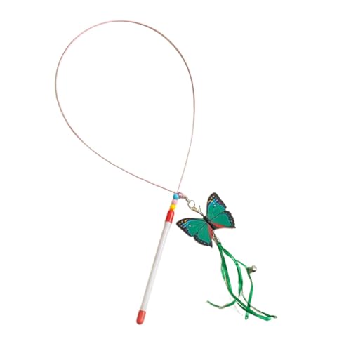 Fonowx Katzenspielzeug Langer Katzenteaser Stab mit Butterfly Anhänger Elastischer Feder Und Glöckchen PVC Stahl Kombination für Fördern Der A Grüner Schmetterling