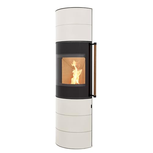 H M Kaminofen Citro 2.0 XL Creme weiß schmaler ovaler Ofen 6kw schlicht modern A Abgasstutzenanschluss Durchmesser 150mm Bauart 1 Holz Reelinggriff