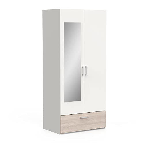 habeig Kleiderschrank 4301 Kommode Schrank Holz Dielenschrank Schuhregal Flurschrank NEU 198x89x57cm HxBxT Weiß Natur