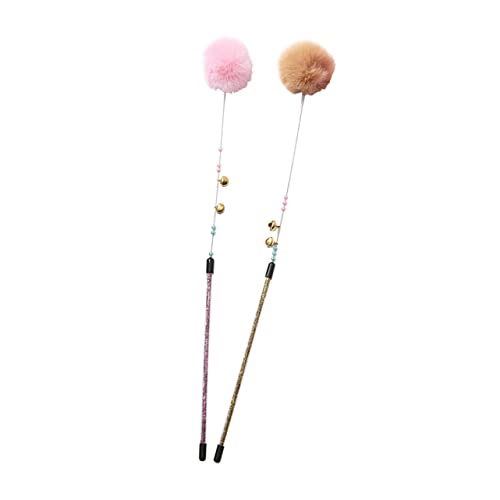 Yardwe 2stücke Katzenspielzeug Federwedel mit Plüschball und Glöckchen Abs-perlen für Interaktives Spielen Rutschfester Griff Katzenbedarf für Hause Rosa Braun