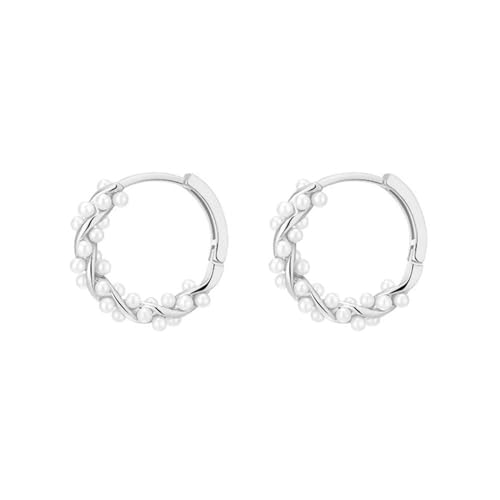 TOFBS Ohrringe Damen Kleine Perle Creolen Gold Leichte Offene Kreis Runde Kunstperlen Perlenohrringe 925 Silber Schmuck Geschenke Silber