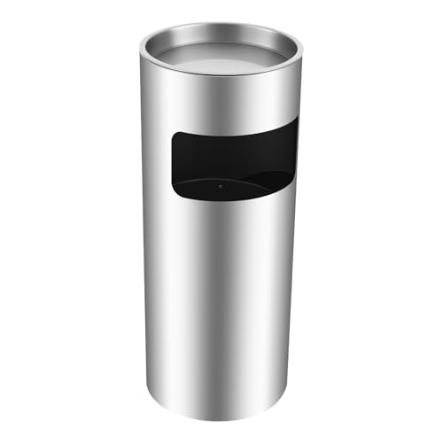 30 Liter Edelstahl Mülleimer mit Aschenbecher Standaschenbecher für Draussen Aussen Entnehmbarer Inneneimer 25 61cm für Büro Hotel