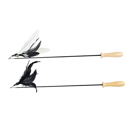 TOYANDONA 2 Stück Teiliges Katzenspielzeug Ersatzköpfe mit Holzgriff Flexible Federwedel Schwarz und Interaktives Katzenspielzeug für Krallen und Bewegungstraining Leicht und Langlebig