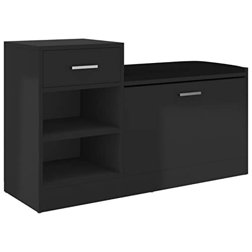 Gecheer Schuhbank Schuhschrank Schuhablage Schuhaufbewahrung Schuhständer Schuhkipper Hochglanz Schwarz 94 5x31x57cm Spanplatte