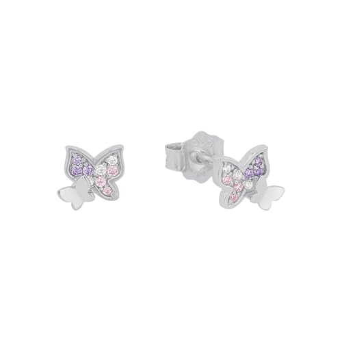Prinzessin Lillifee Ohrstecker 925 Sterling Silber Mädchen Kinder Ohrschmuck mit Zirkonia synth. 0 6 cm Lila Schmetterling Kommt in Schmuck Geschenk Box 2021063