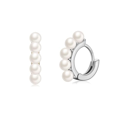 Perlenohrringe Creolen Silber 925 Ohrringe Perlen für Damen Frauen Mädchen