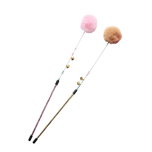 POPETPOP 2stücke Katzenspielzeug Federwedel Mit Plüschball Und Glöckchen Abs-perlen Rutschfestem Griff Für Interaktives Spielen Zu Hause Rosa Braun Katzenbedarf Für Kratzverhalten Entgegenw