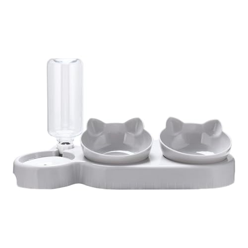 Harilla Dreifach-Katzennäpfe geneigt erhöhte Wasser- und Futternäpfe rutschfeste Futterspender für Welpen im Innenbereich Futternäpfe für kleine Hellgrau