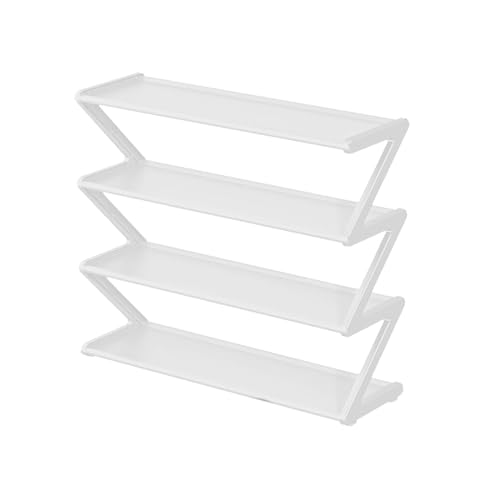 Generisch Schuhregal Metall 4-stöckiges Z -Form Kinder Schuhgepäck das wasserdichte Schmale Schuhregal Einfacher Installation Kinderschuh Organizer für Schlafzimmer Schrank Vorrätec Weiß