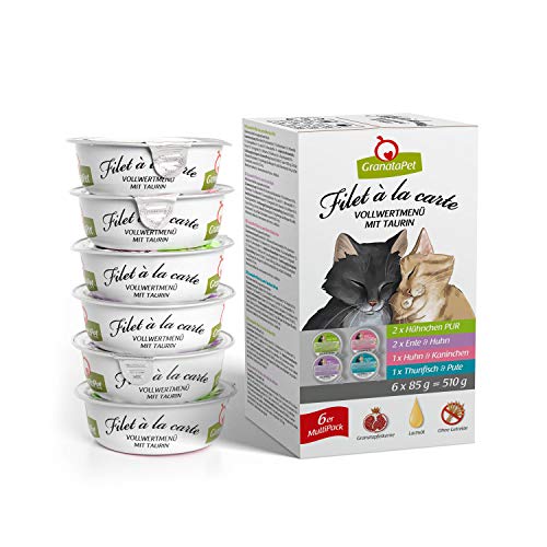  Filet la carte Multipack Nassfutter für im Probierpaket Filet Stückchen Getreide Katzenfutter Zuckerzusatz hoher Fleischanteil 6x 85 g