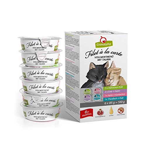 GranataPet Filet la Carte Multipack 6x85g. Nassfutter für im Probierpaket Filet Stückchen Getreide Katzenfutter Zuckerzusatz hoher Fleischanteil