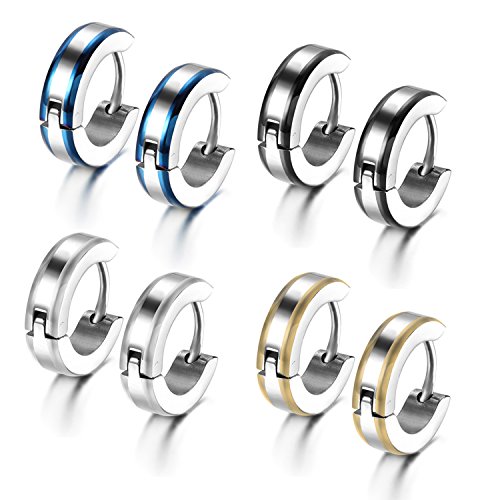 Cupimatch 4 Paare Edelstahl Herren Damen Creolen Ohrringe Set Allergiefrei Ohrstecker Stecker Ohrschmuck Silber Schwarz Gold