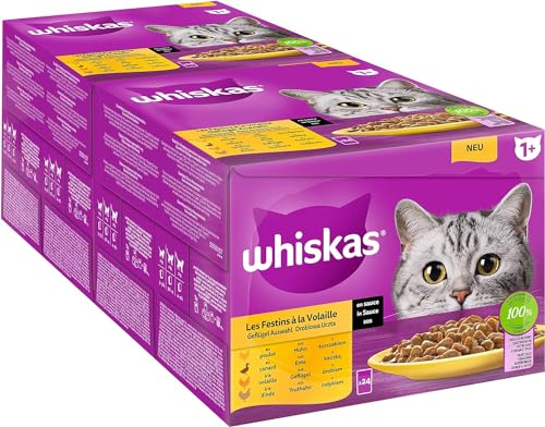 Whiskas Multipack 1 Geflügel Auswahl in Sauce 48 Portionsbeuteln 2x24x85g