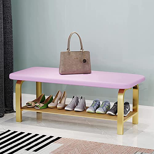 Modernes Eingangsbereich Holzregal Schuh Organizer Kunstleder gepolsterte Rosa 60x 30x 45 cm 24x 12x 18 Zoll