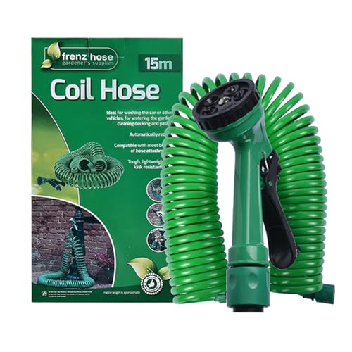 Efymosce Gartenschlauch Spiralschlauch Gartenschlauch mit Brause Flexibler Wasserschlauch für Gartenbrause mit 8 Funktions Brause Brausekopf Gartenbewässerung für Autowäsche Gartenarbeit 15M