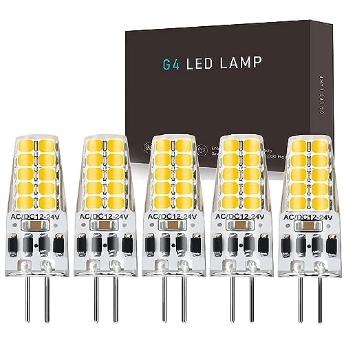G4 LED Dimmbare Lampen 3W G4 LED Birnen Ersatz für 30W Halogenlampen 3000K Warmweiß 300LM Kein Flackern 12V-24V AC DC 5er Pack
