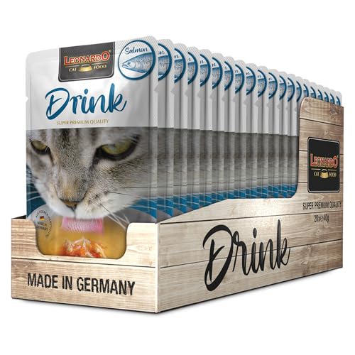 Leonardo Drink Salmon 20x40g Multipack Sorte Lachs Katzendrink getreidefreie Fleischbrühe mit Fleischstreifen Ergänzungsfuttermittel für
